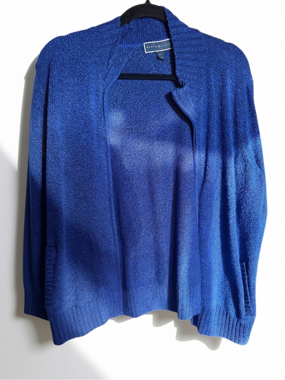 Karen Scott Cobalt Blue Open-Front Knit Cardigan